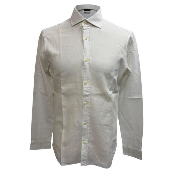 Z Zegna Textured Button-Down Shirt in White Cotton